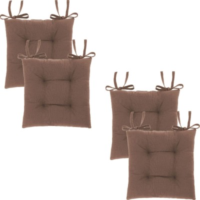 Texlux Chair Pad Cotton Solid Chair Pad Pack of 4(Brown)