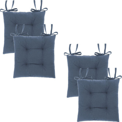 Jaipurlinen Cotton Chair Pad Pack of 4 Solid(Dark Blue)