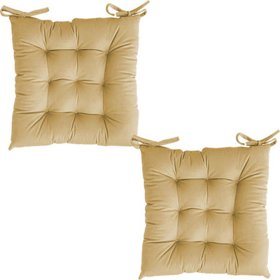 Texlux Cotton Solid Chair Pad Pack of 2(Beige)