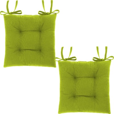 Jaipurlinen Cotton Solid Chair Pad Pack of 2(Parrot Green)