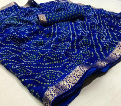 REBOOT FASHIONS Embellished Bandhani Chiffon Saree(Blue)