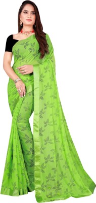 Saadhvi Printed Daily Wear Lycra Blend Saree(Green)