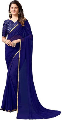 SainiVastra Solid/Plain Bollywood Chiffon Saree(Blue)
