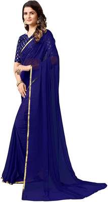 JustEthnic Embellished Daily Wear Chiffon Saree(Dark Blue)