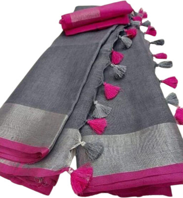 govind handloom Self Design Banarasi Cotton Linen Saree(Multicolor)