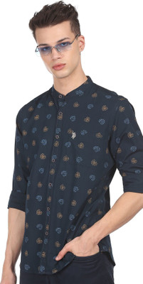U.S. POLO ASSN. Men Printed Casual Blue Shirt