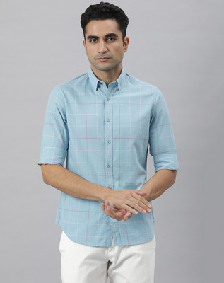 RARE RABBIT Men Checkered Casual Light Blue Shirt