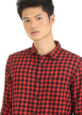 FLYING MACHINE Men Checkered Casual Red Shirt