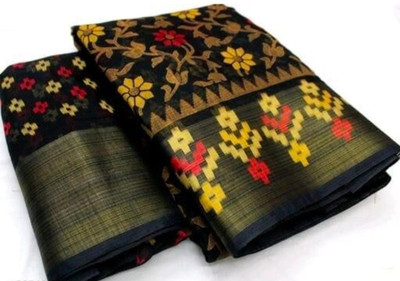estrella fashion Floral Print Daily Wear Cotton Linen Saree(Green)