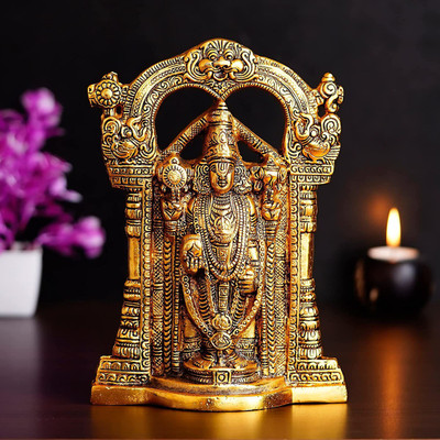 KAAC HANDICRAFTS Premium White Metal Lord Tirupati Balaji Idol Statue for Home and Office Decorative Showpiece  -  24.1 cm(Aluminium, Gold)