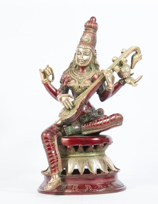 ARIHANT CRAFT Hindu Godess Saraswati Idol Sarasvati Statue Sculpture Hand Work Decorative Showpiece  -  30.5 cm(Brass, Multicolor)