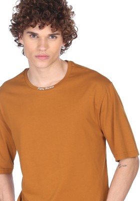 FLYING MACHINE Solid Men Round Neck Brown T-Shirt