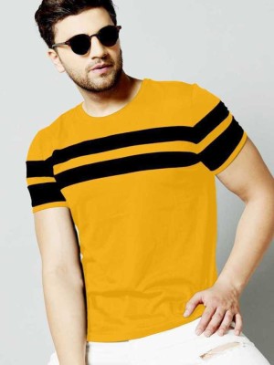 AVA Fashion Striped Men Round Neck Yellow T-Shirt