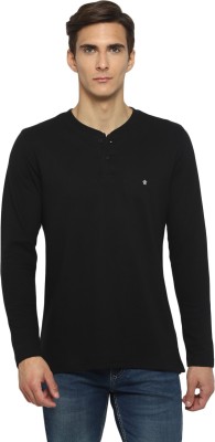 TURTLE Solid Men Henley Neck Black T-Shirt