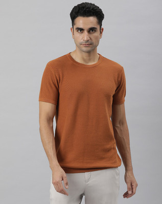 RARE RABBIT Solid Men Round Neck Orange T-Shirt