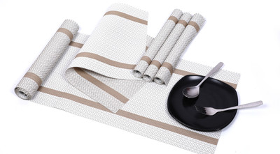 Bhaguji Rectangular Pack of 5 Table Placemat(White, PVC)