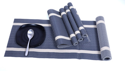Bhaguji Rectangular Pack of 5 Table Placemat(Blue, PVC)