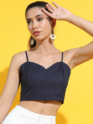 Tokyo Talkies Casual Striped Women Black Top