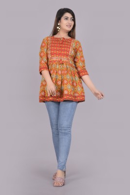 NANERA Casual Printed Women Orange Top