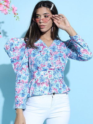 Tokyo Talkies Casual Printed Women Blue Top