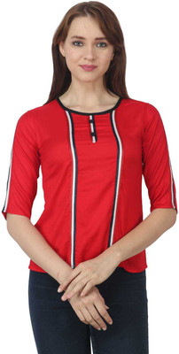 JDANDFASHIONS Casual Self Design Women Red Top