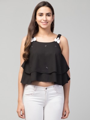 Meri Fashion Casual Self Design Women Black Top