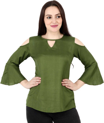 JDANDFASHIONS Casual Solid Women Dark Green Top