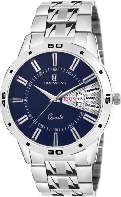 TIMEWEAR Formal Blue Dial Day and Date Stainless Steel Chain Analog Watch  - For Men