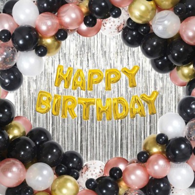 Perfect Party Solid Birthday Decoration Items 45 Pcs Decoration Set for Boys Girls Kids Balloon(Black, White, Gold, Pack of 45)
