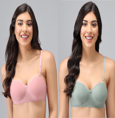 IMSA MODA Women Push-up Lightly Padded Bra(Pink, Green)