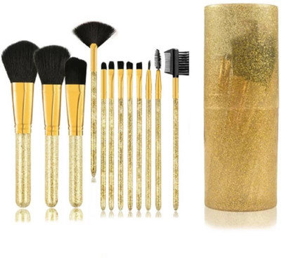 lakyou Glow 12 Piece Face And Eye Makeup Brush Set With Storage Barrel - Shiny Golden(Pack of 12)