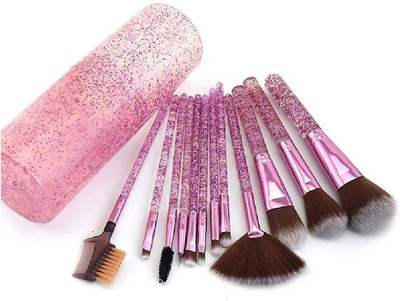 lakyou Glow Professional Series Makeup Brush Set With Storage Barrel - Shiny Purple(Pack of 12)