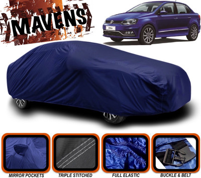 MAVENS Car Cover For Volkswagen Ameo (With Mirror Pockets)(Blue)