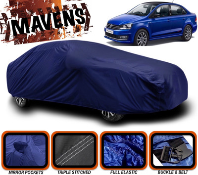 MAVENS Car Cover For Volkswagen Vento (With Mirror Pockets)(Blue)