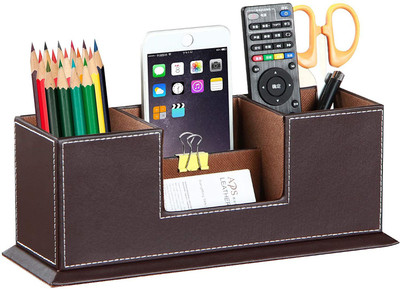 zeals 4 Compartments Wooden/Storage Box 4 Divided Compartments for Pen Business Card Remote Control Mobile Phone Cosmetics Office Supplies Holder Collection Desk Organizer Pen Stand(Brown)