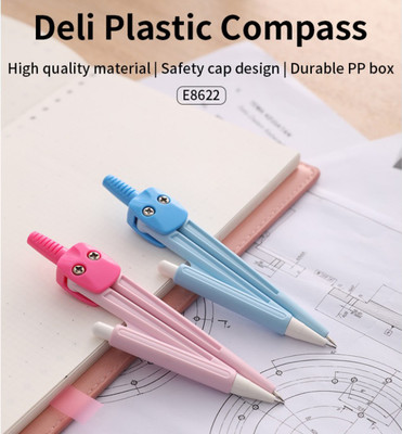 Deli 360 Degree Geometry Compass with Mechanical Pencil leads, Rounder Circle Drawer Drafting Compass Set(Number of 2)