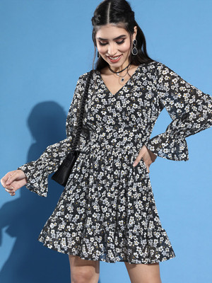 STREET9 Women Fit and Flare Black Mini/Short Dress