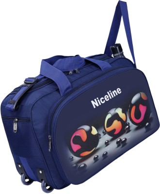 Nice Line (Expandable) Lightweight Waterproof Luggage Travel Duffel Bags with Roller wheels - Travel Duffel Bag (Navy BLUE 3D) Duffel With Wheels (Strolley)