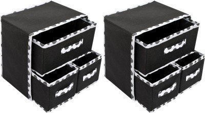 KUBER INDUSTRIES Garment cover Dot Printed 3 Drawers Foldable Non-Woven Dressing Organizer Box-Pack of 2(Black) 45KM011(Black)