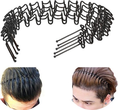 Raa Traders 12 pieces New Metal Zig Zag Hair Band for Men and Women Metal Headband for women girls boys men Head Band(Black)