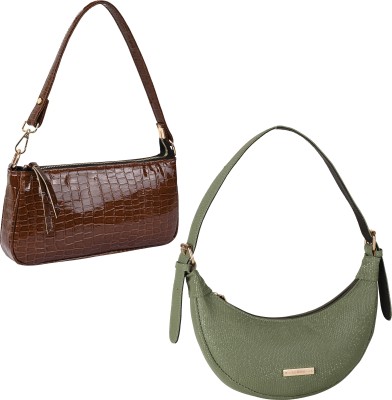 LEKHX Women Brown, Green Hand-held Bag(Pack of: 2)