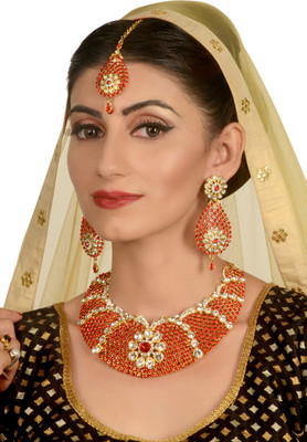 VATSALYA creation Alloy Gold-plated Red, White Jewellery Set(Pack of 1)
