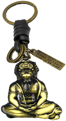 AFH Meditating Lord Hanuman Bronze Leather Decorative Key Charm Key Chain for Gift Key Chain