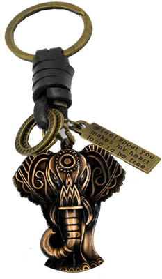 AFH Vignaharta Lord Ganesha Face Copper Metal Leather Decorative Key Charm Key Chain