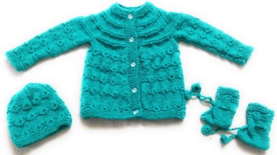 NewJainTraders Baby Boys & Baby Girls Casual Sweater Bootie, Cap(Sea Green)