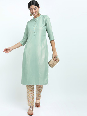 Vishudh Women Solid Straight Kurta(Green)