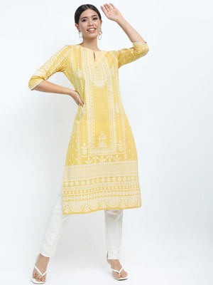 Vishudh Women Printed Straight Kurta(Yellow)