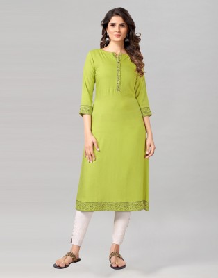 Samah Women Printed, Floral Print, Solid Straight Kurta(Green)