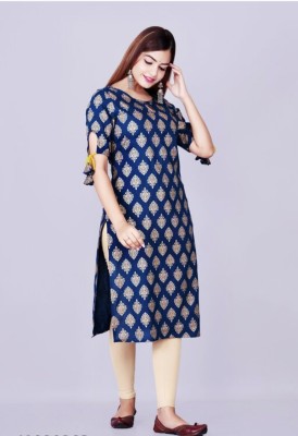 MANVIK FASHION Women Printed A-line Kurta(Dark Blue)