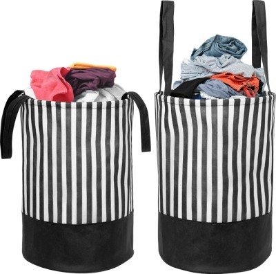 PrettyKrafts 45 L Black, White Laundry Basket(Non Woven)